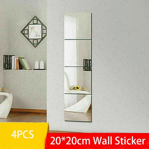 Glass Mirror Tiles Wall Sticker Square Self Adhesive Stick On Art Home Décor